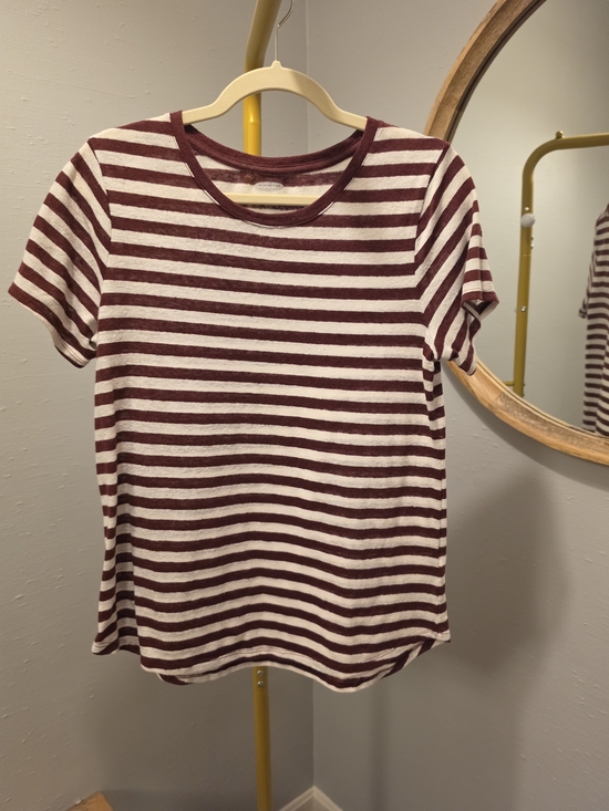 Old Navy Tops - Old Navy Striped Short-Sleeve Tee in Burgundy and Cream - Size Medium